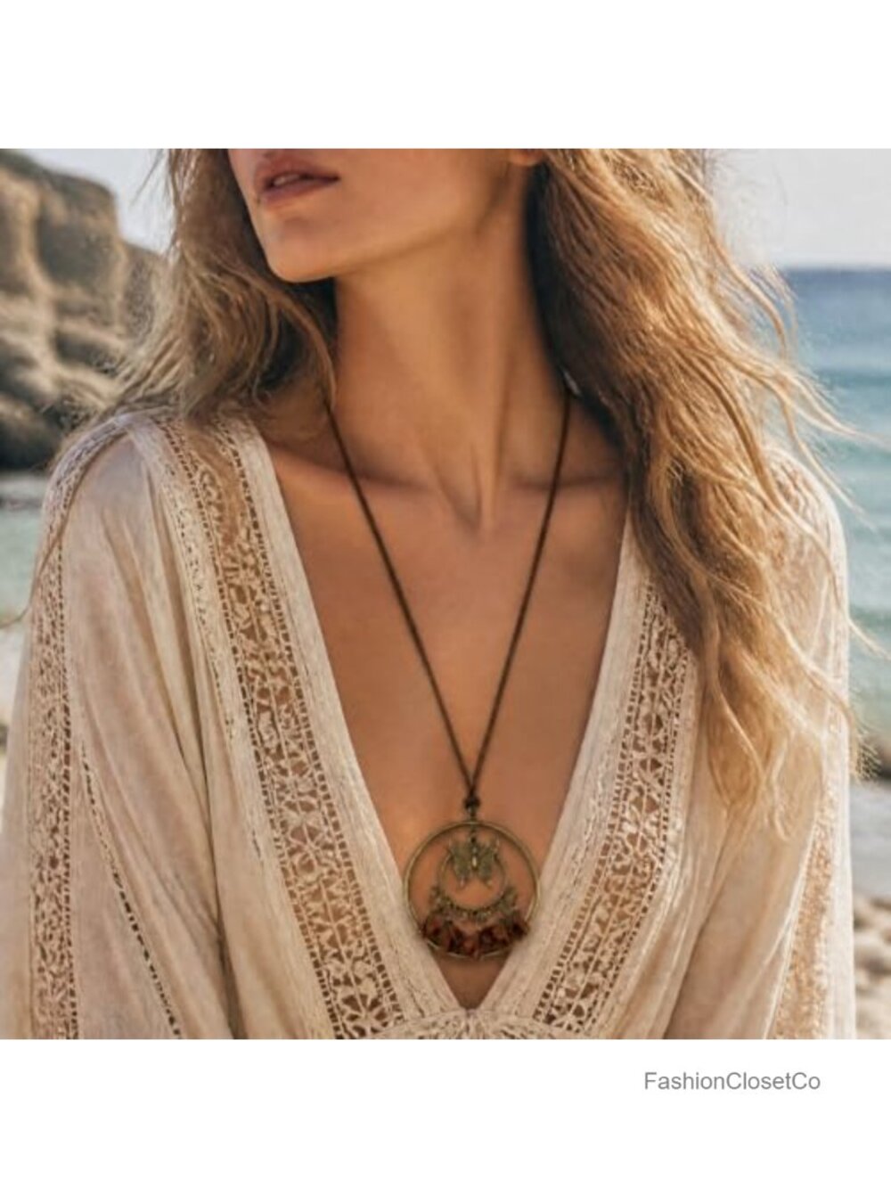 Boho Butterfly Pendant Necklace Metal Wax Cord Retro Women's Jewelry Long - Picture 4 of 6